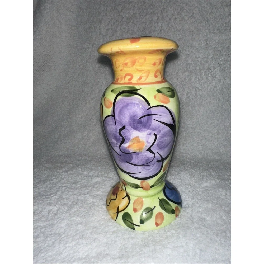 Bella Casa by Ganz 6” Hand Painted Candle Holder Tuscan Floral & Leaves